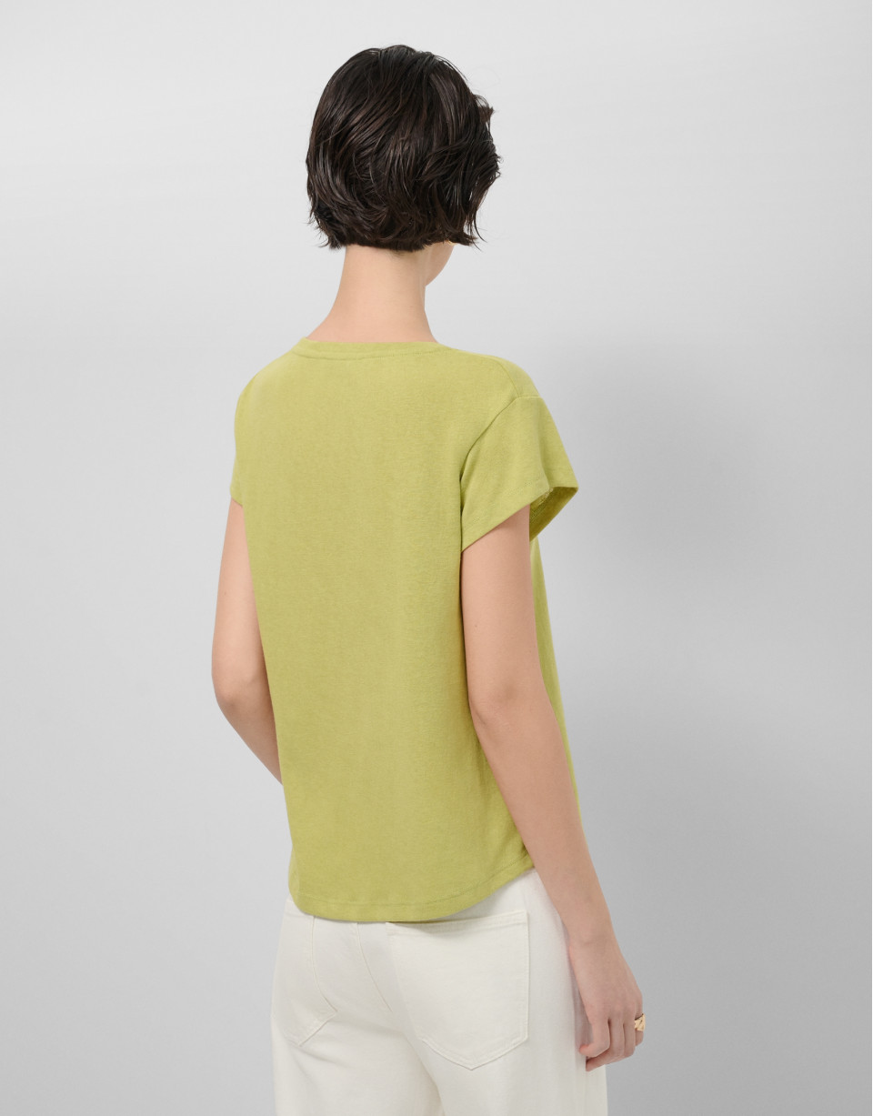 Lightweight cotton V-neck T-shirt in green | Roberto Verino