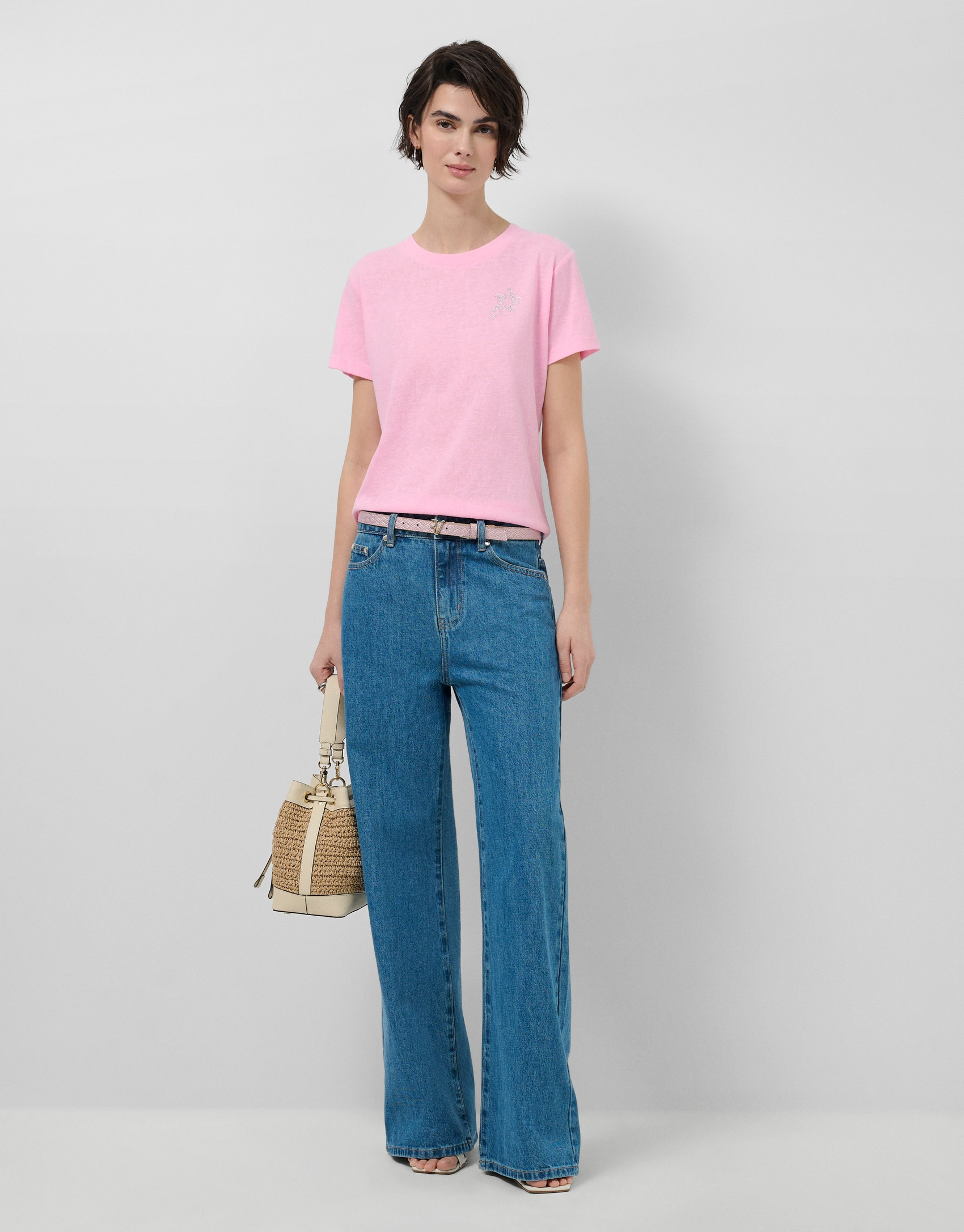 Lightweight cotton round neck T-shirt in pink | Roberto Verino