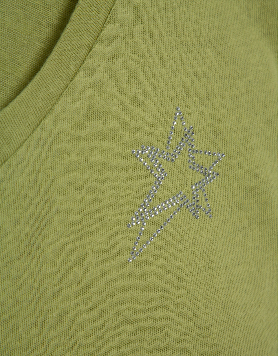 Lightweight cotton V-neck T-shirt in green | Roberto Verino