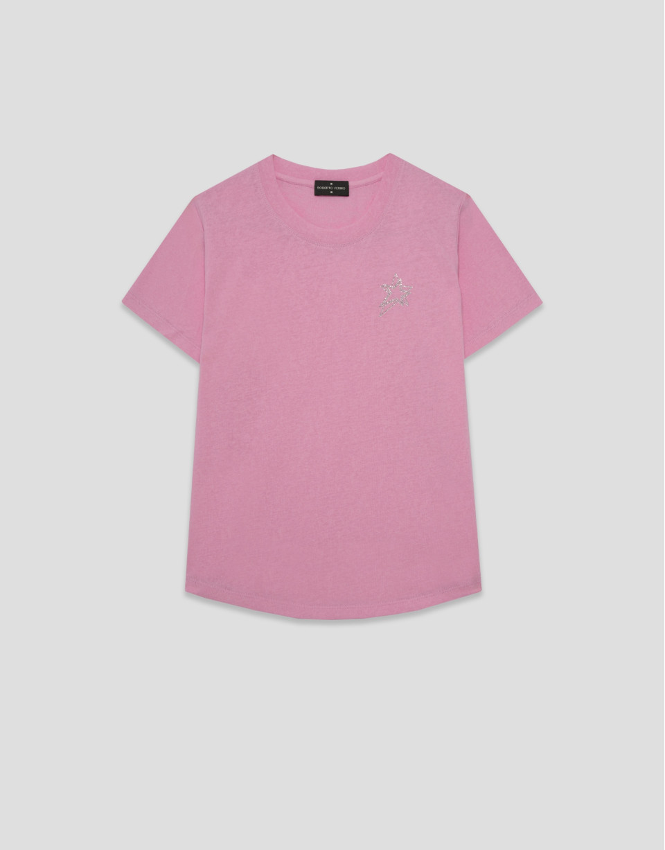 Lightweight cotton round neck T-shirt in pink | Roberto Verino