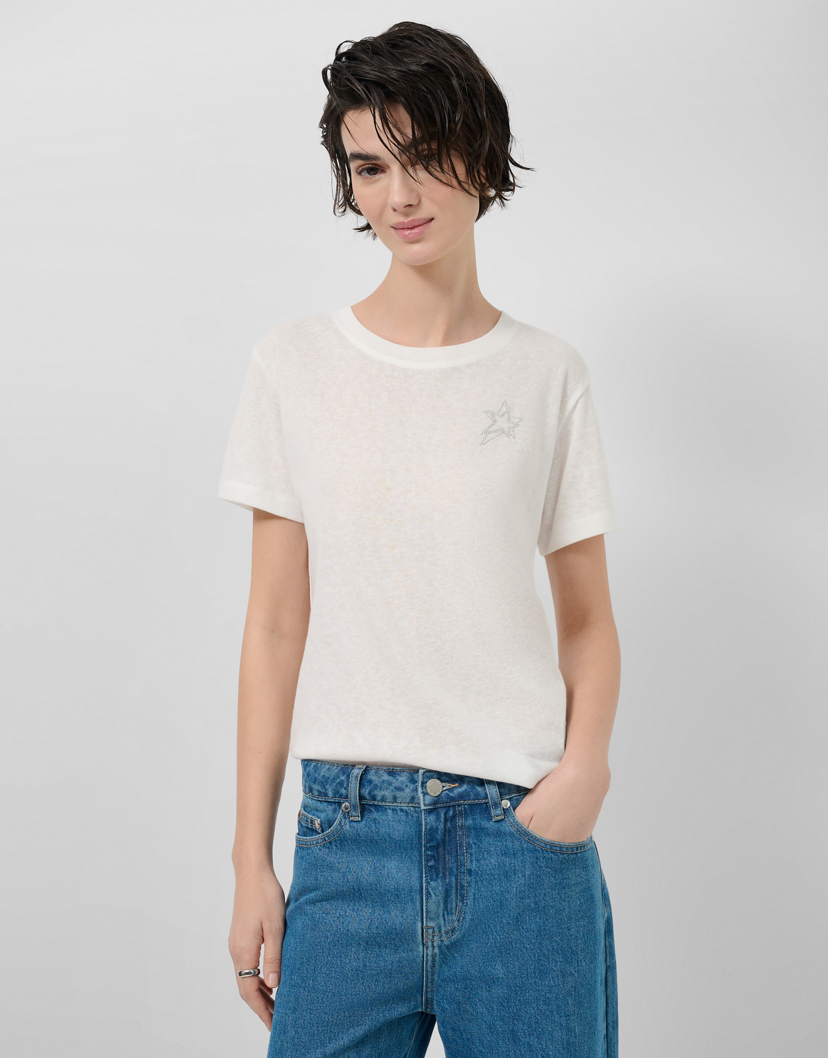 Lightweight cotton crew neck T-shirt in white | Roberto Verino