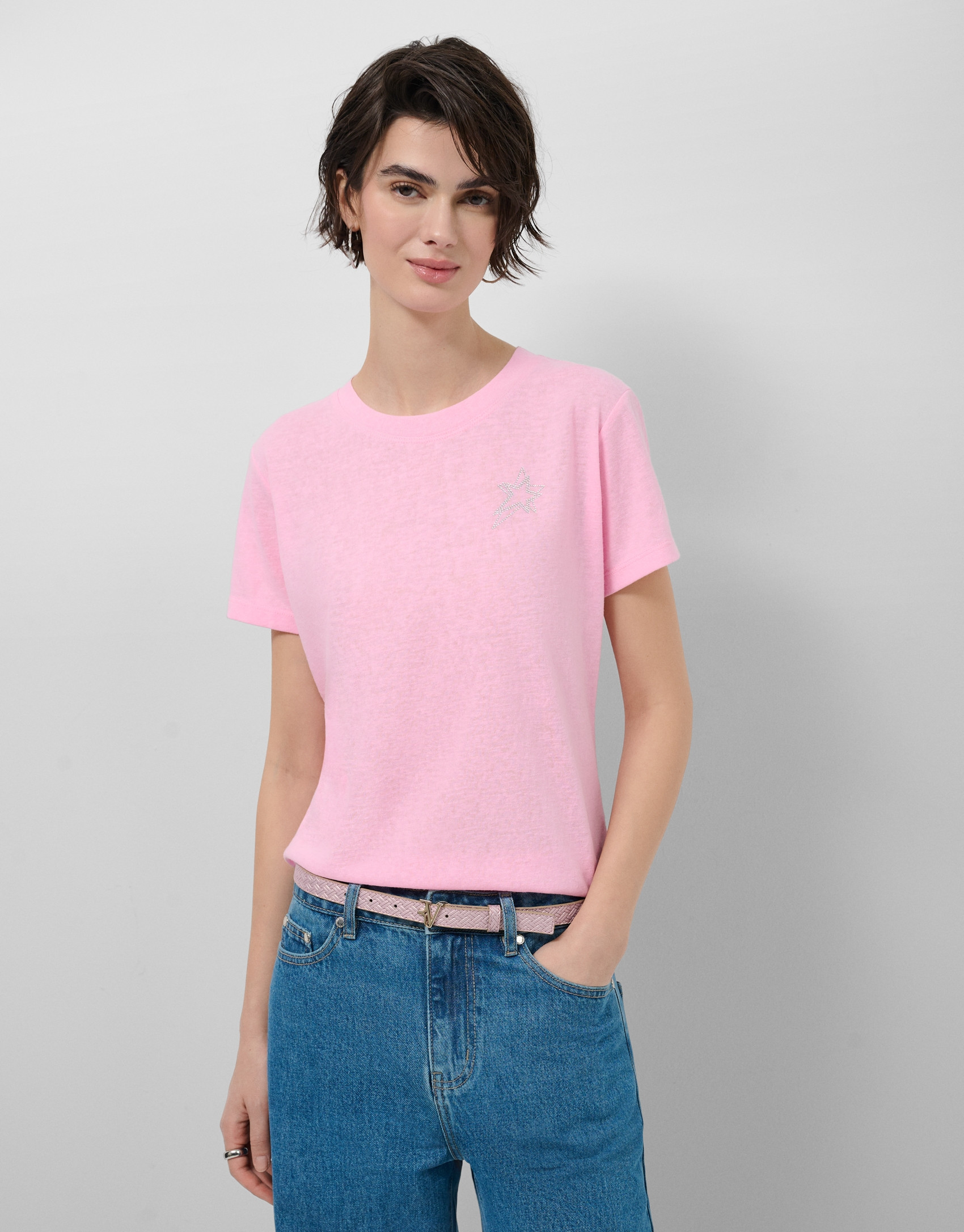 Lightweight cotton round neck T-shirt in pink | Roberto Verino
