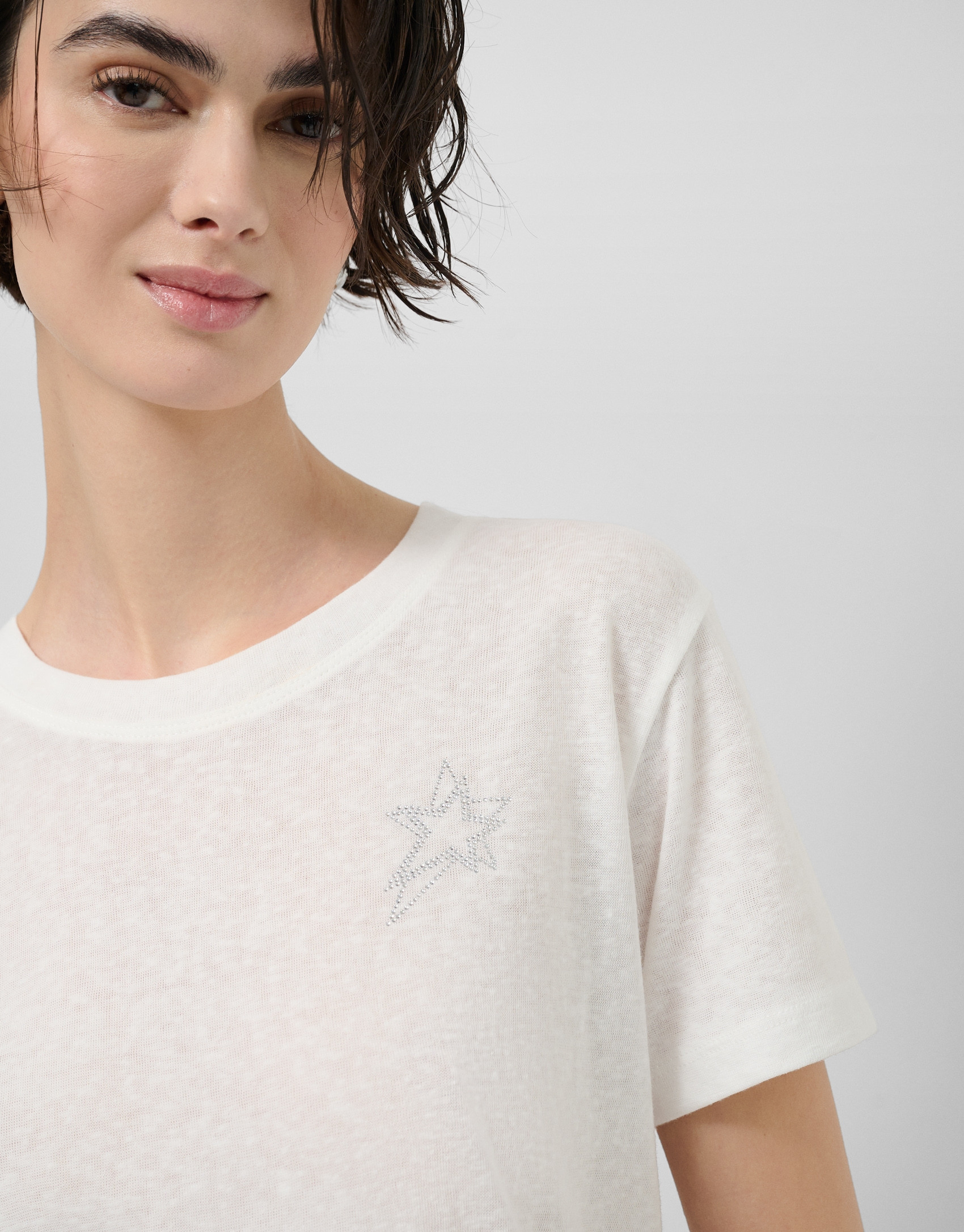 Lightweight cotton crew neck T-shirt in white | Roberto Verino