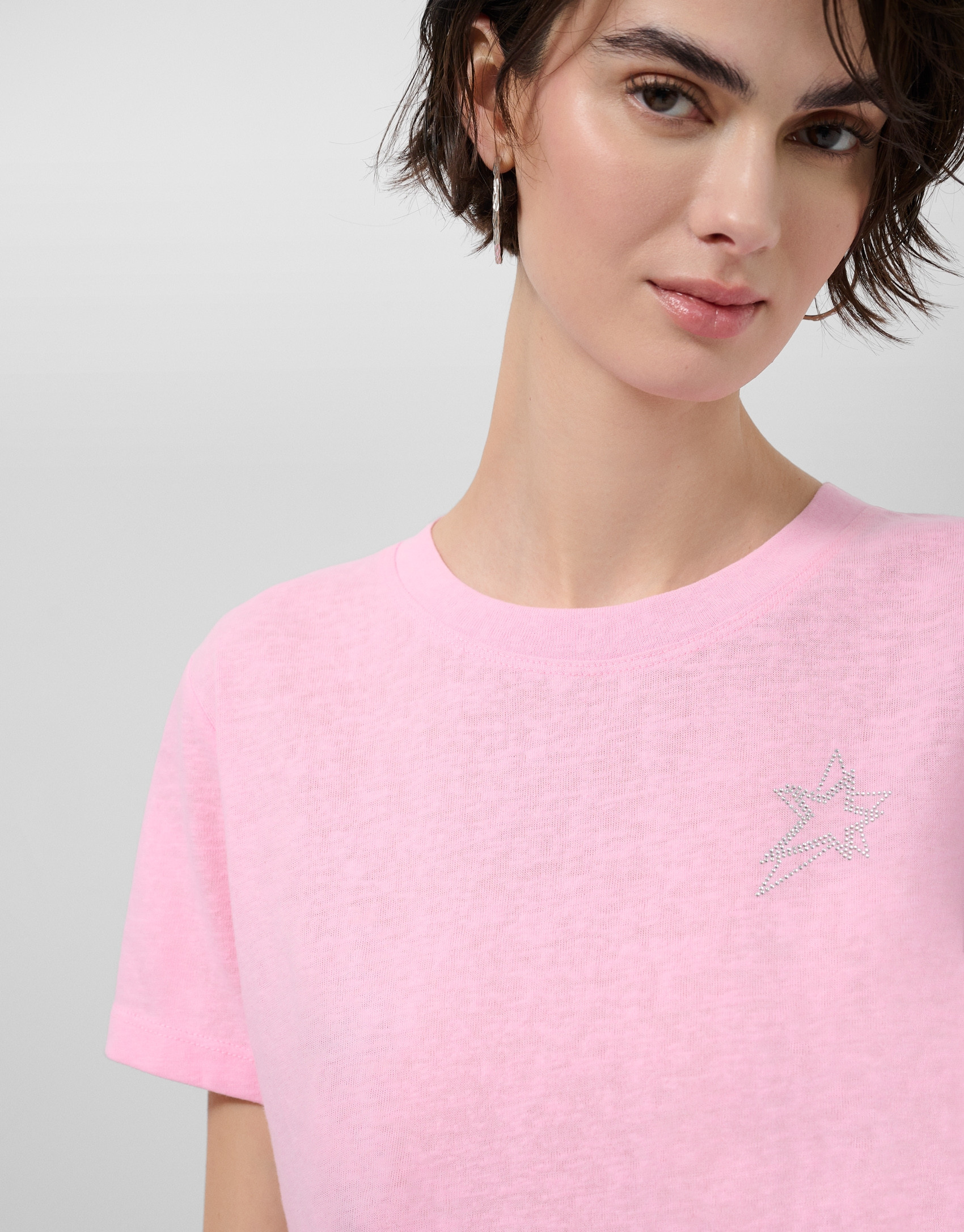 Lightweight cotton round neck T-shirt in pink | Roberto Verino
