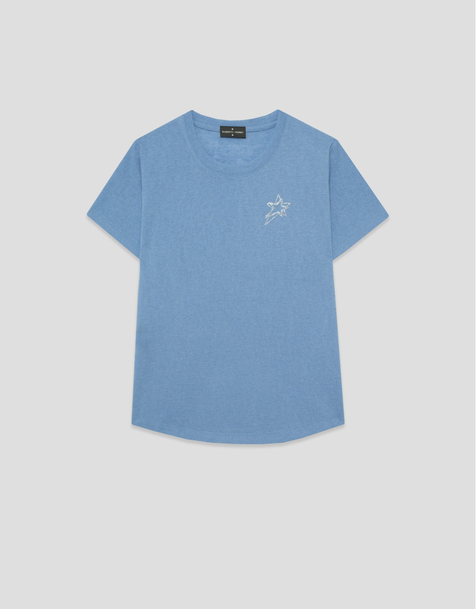 Lightweight blue cotton crew neck T-shirt | Roberto Verino