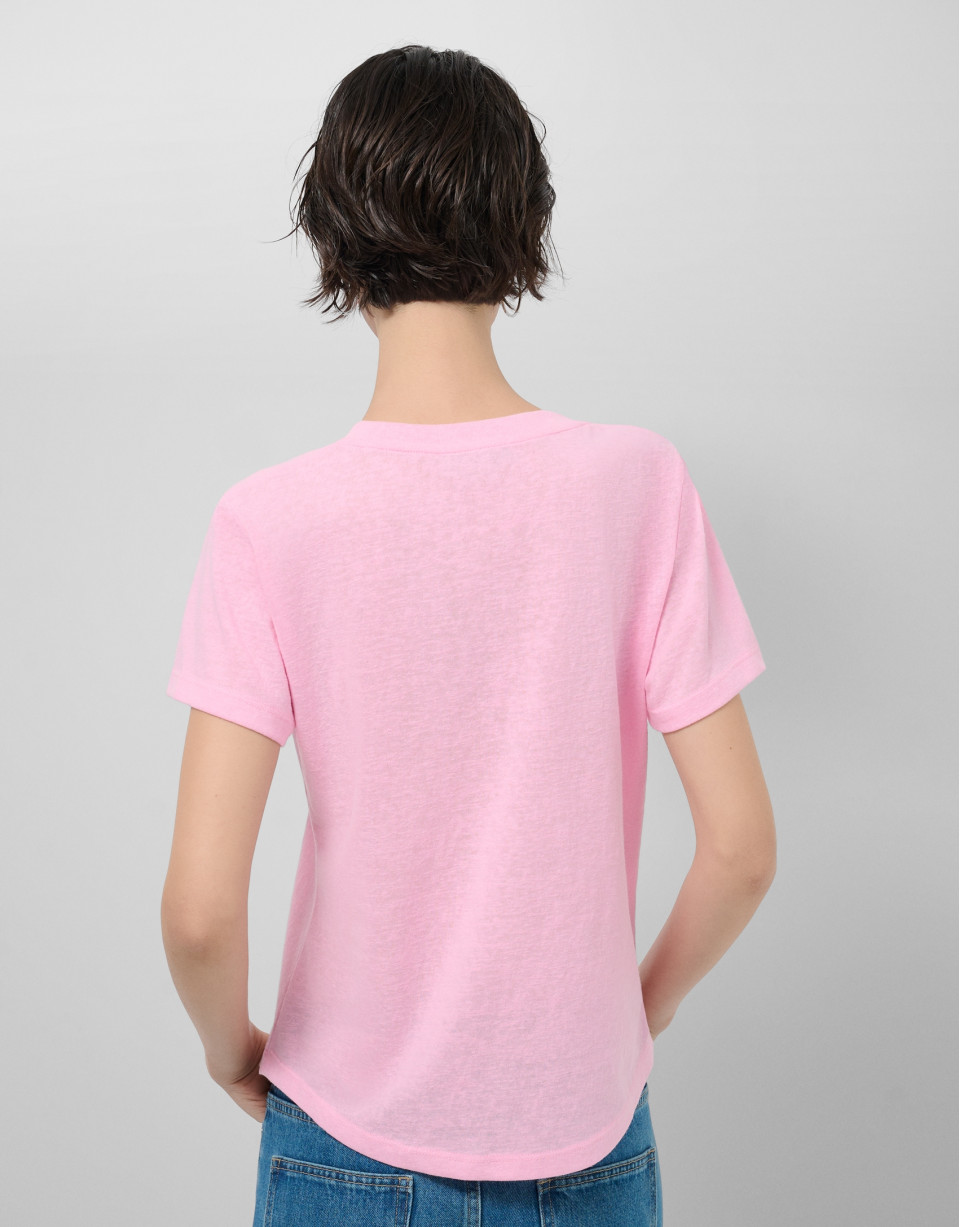 Lightweight cotton round neck T-shirt in pink | Roberto Verino