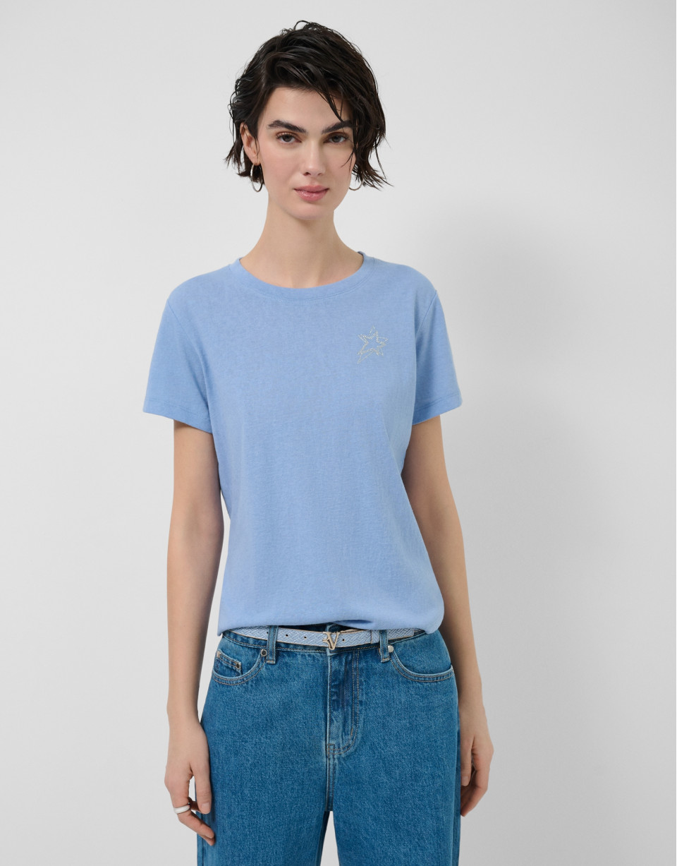 Lightweight blue cotton crew neck T-shirt | Roberto Verino