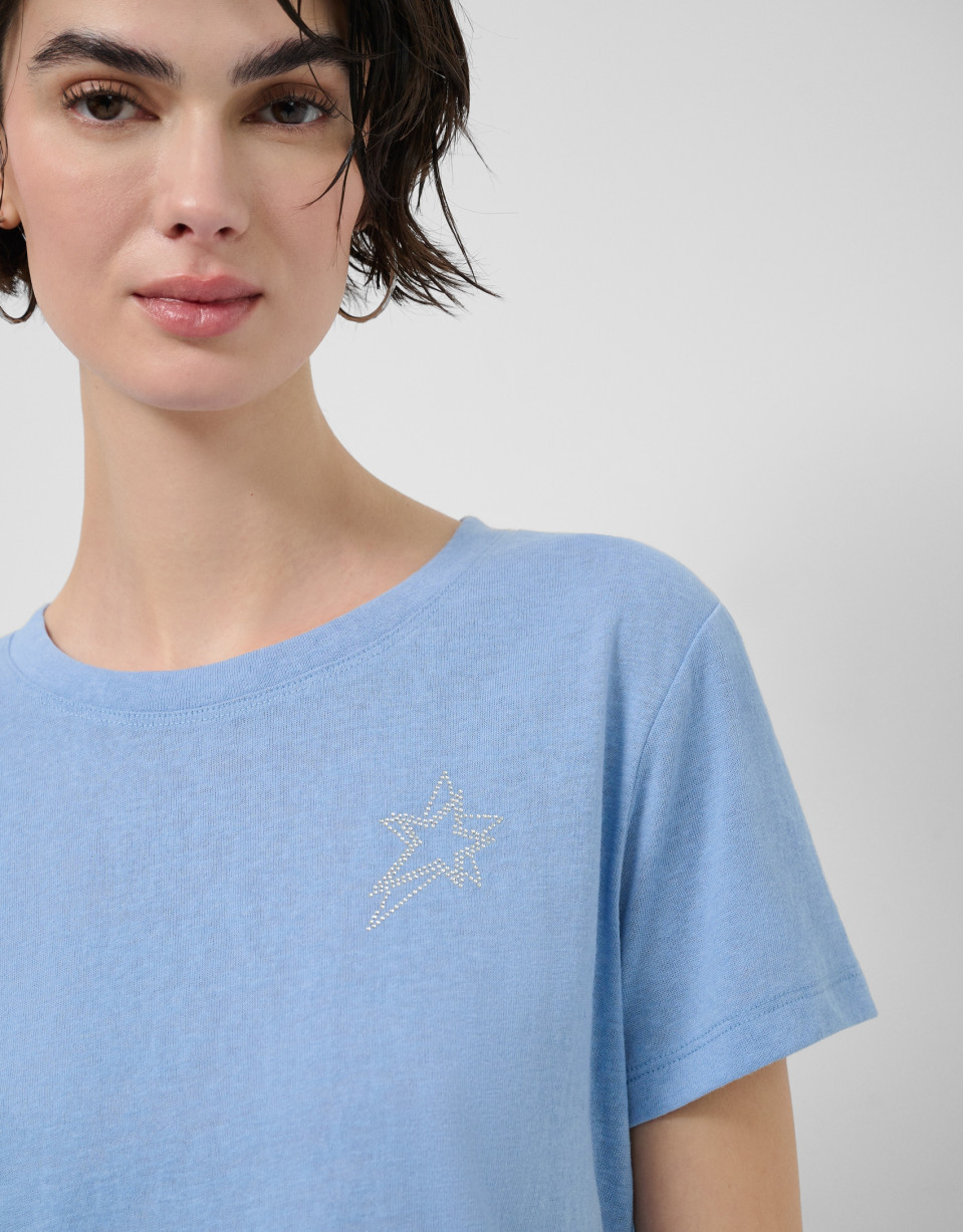 Lightweight blue cotton crew neck T-shirt | Roberto Verino