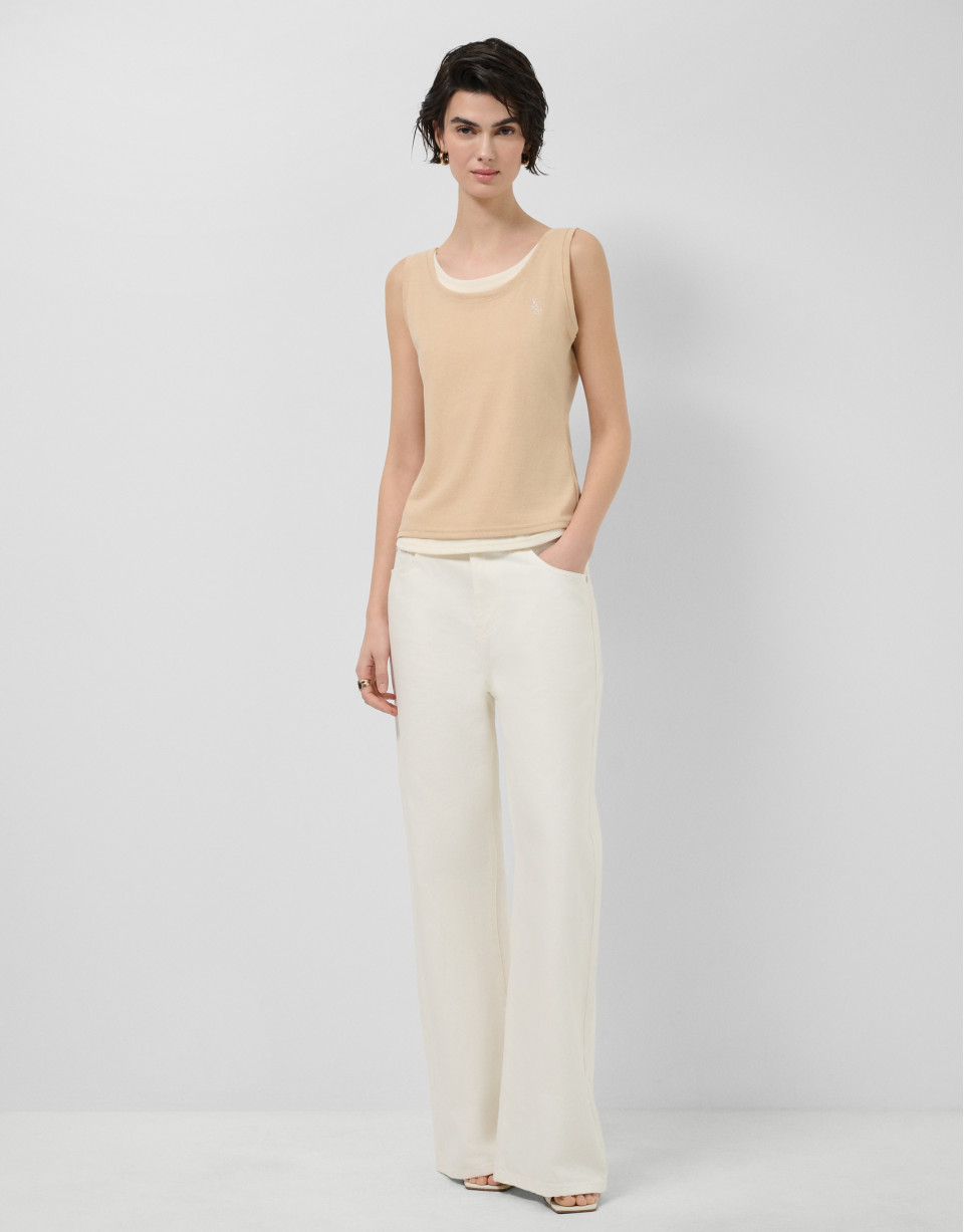 Camel and beige tank top - Woman - SS2026 | Roberto Verino