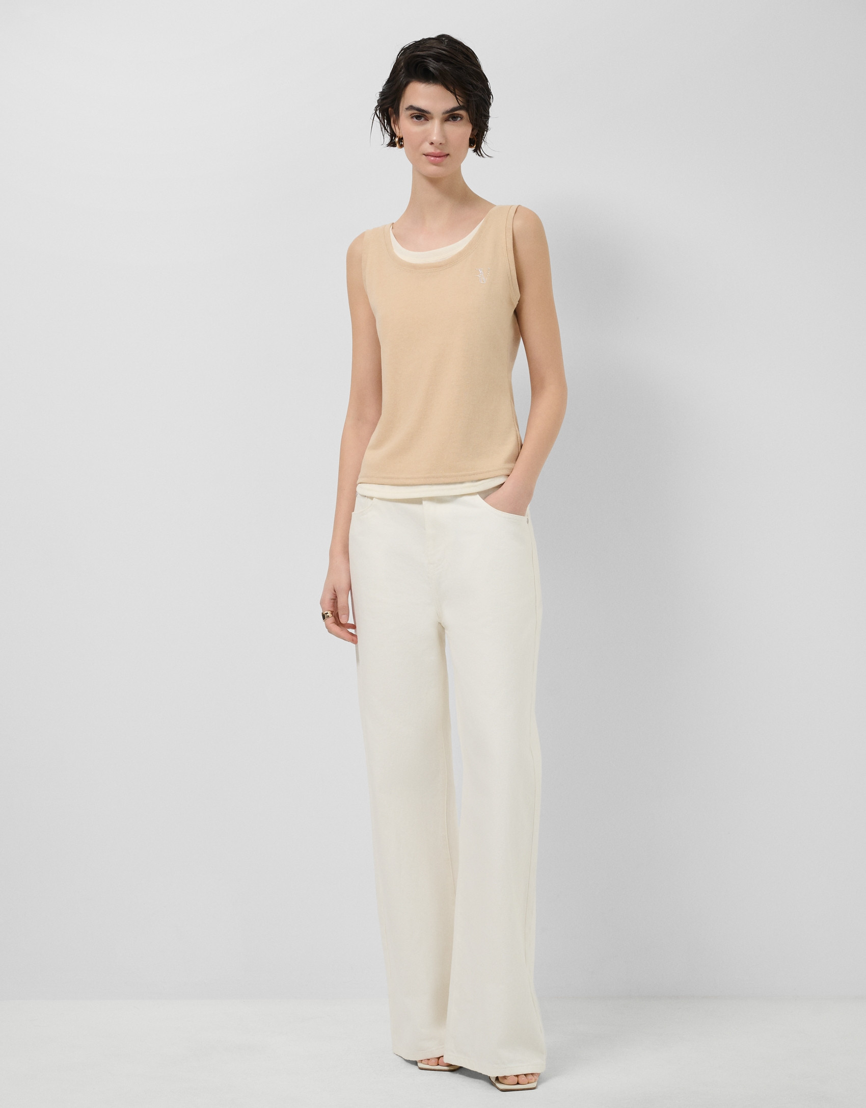 Tank top cámel y beige - Mujer - PV2026 | Roberto Verino
