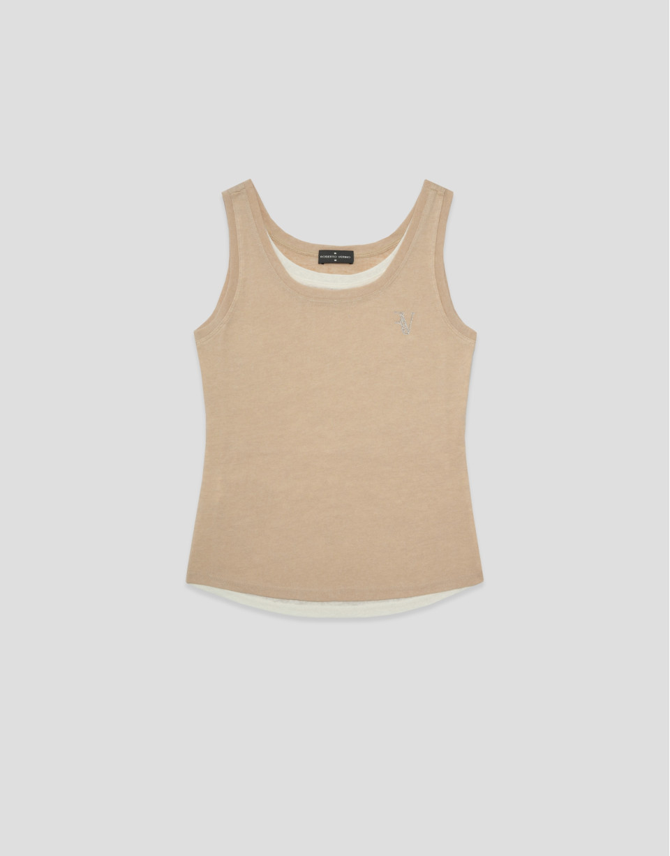 Camel and beige tank top - Woman - SS2026 | Roberto Verino