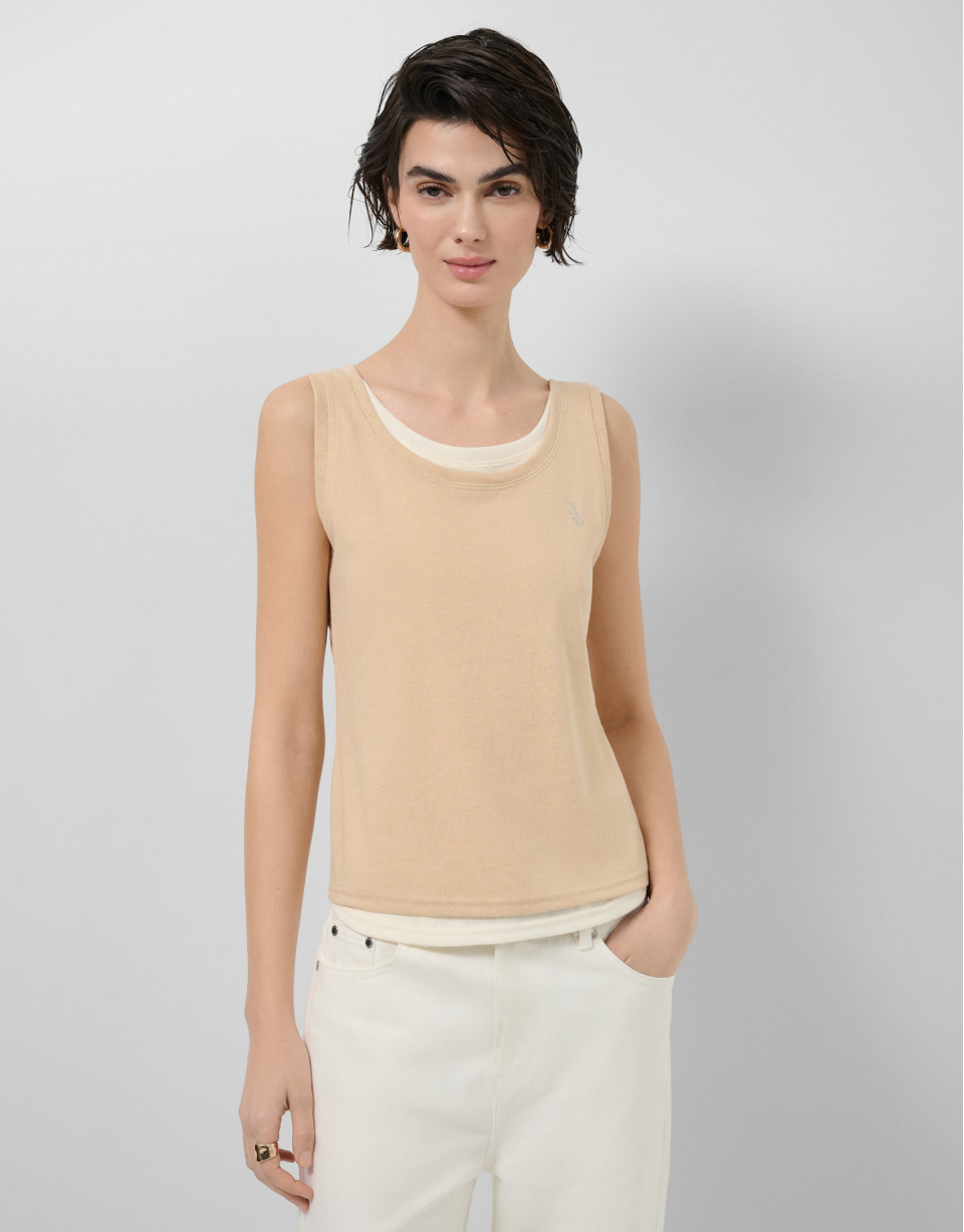 Camel and beige tank top - Woman - SS2026 | Roberto Verino