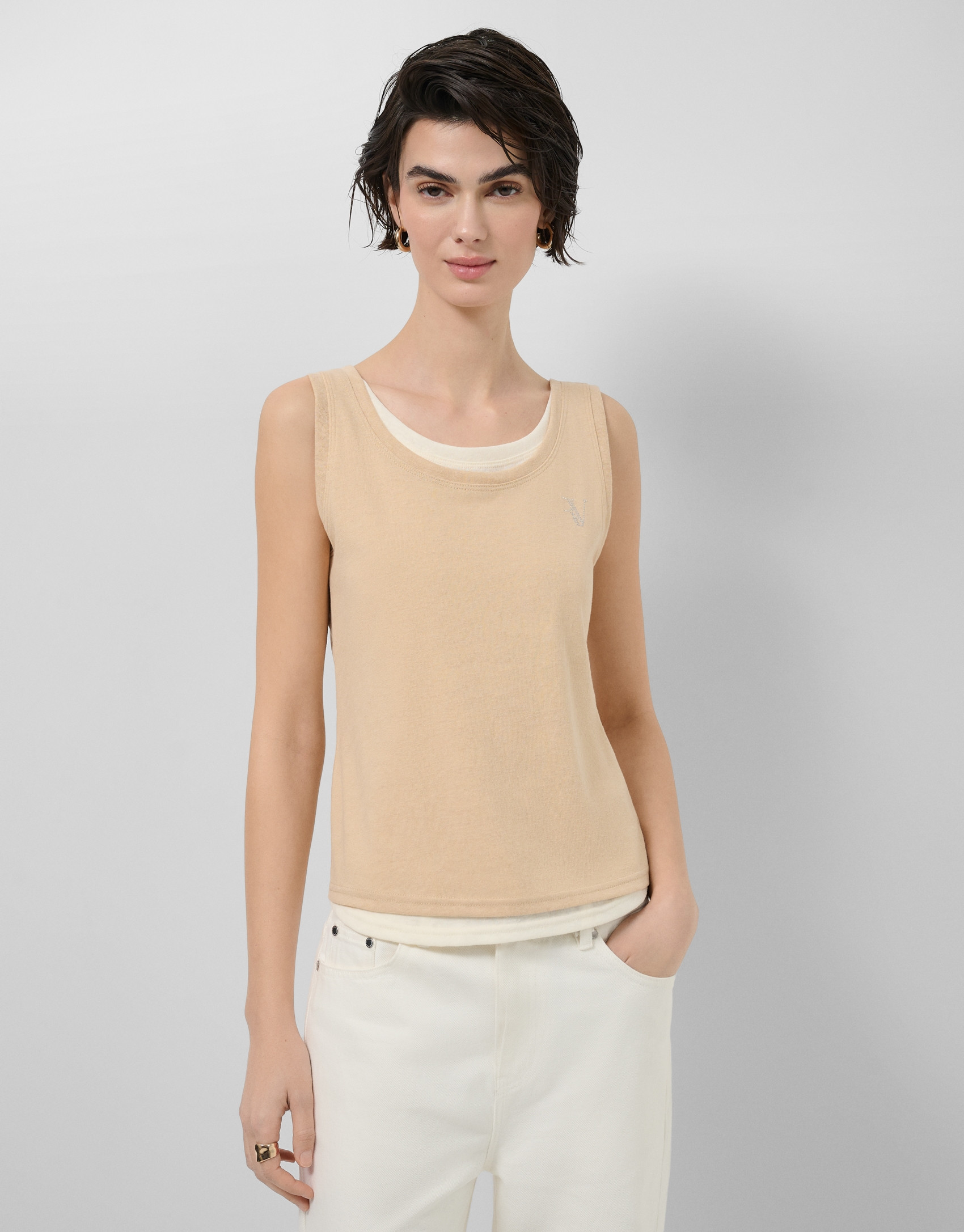 Tank top cámel y beige - Mujer - PV2026 | Roberto Verino