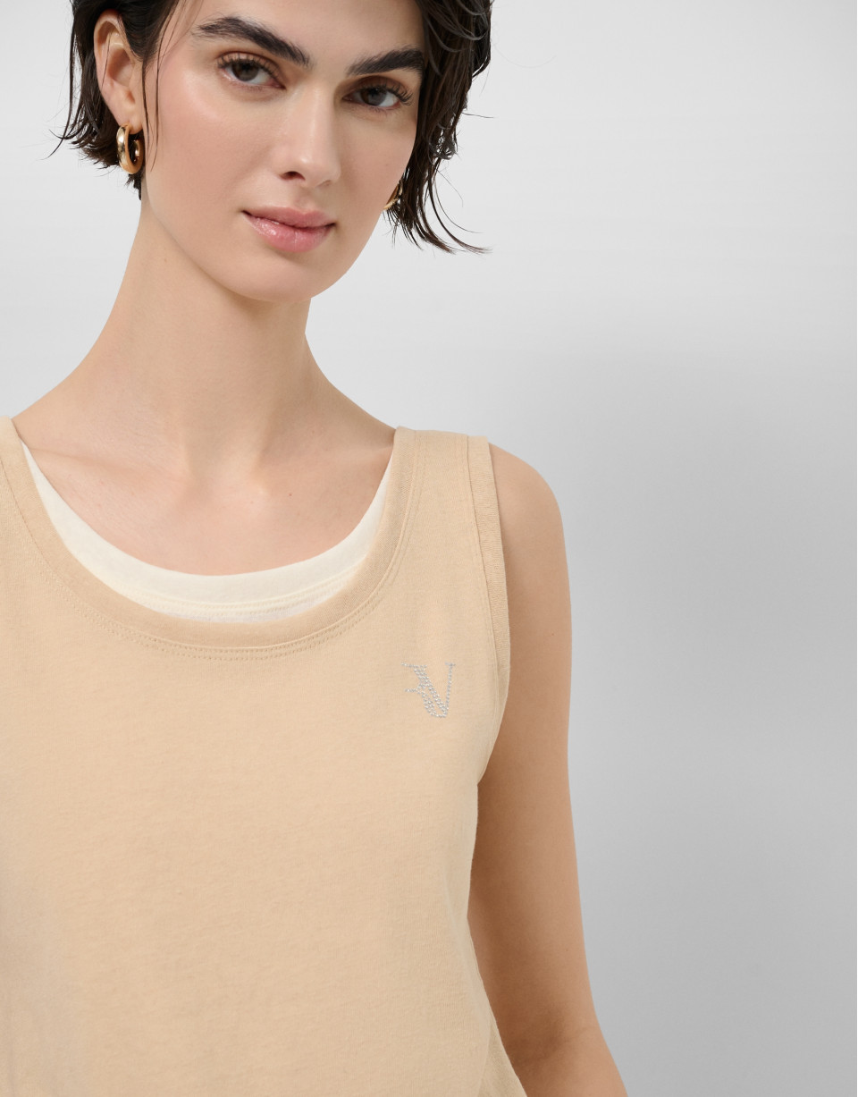 Camel and beige tank top - Woman - SS2026 | Roberto Verino