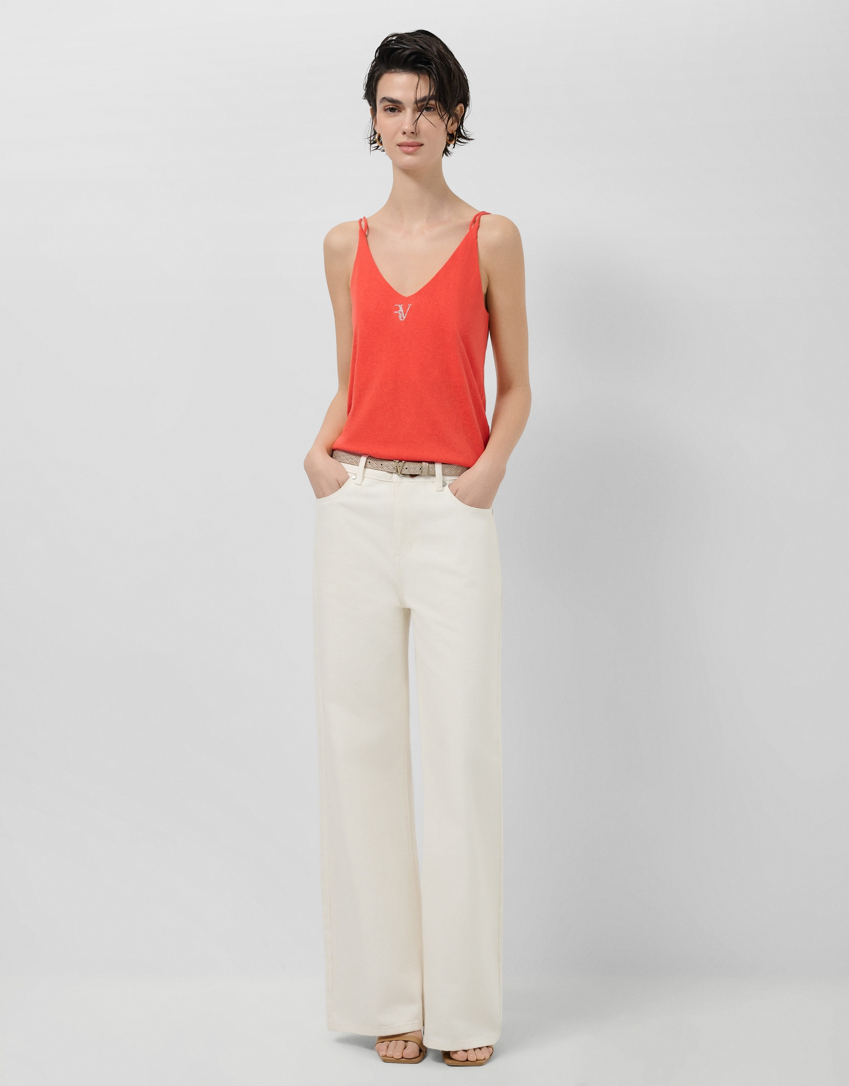Camiseta tirante doble rojo coral - Mujer | Roberto Verino
