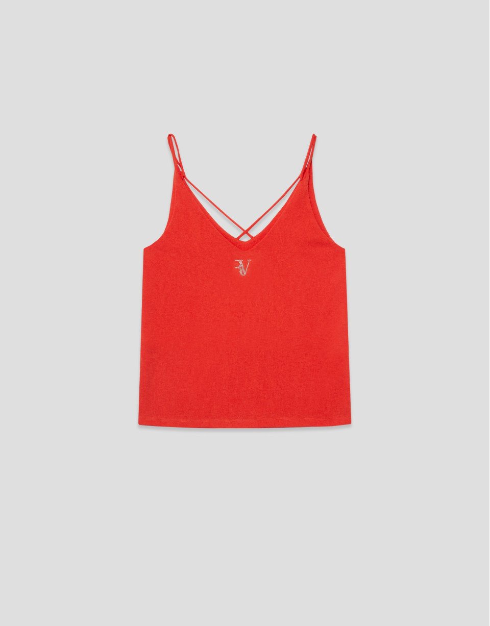 Coral red double strap T-shirt - Woman - SS2026 | Roberto Verino