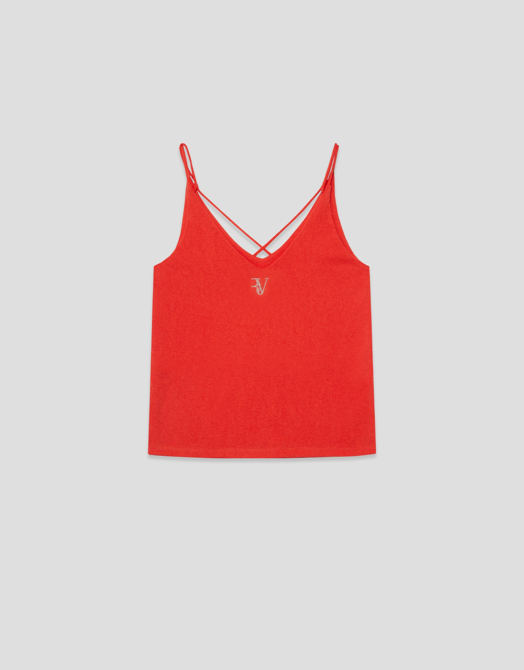 Coral red double strap T-shirt - Woman - SS2026 | Roberto Verino