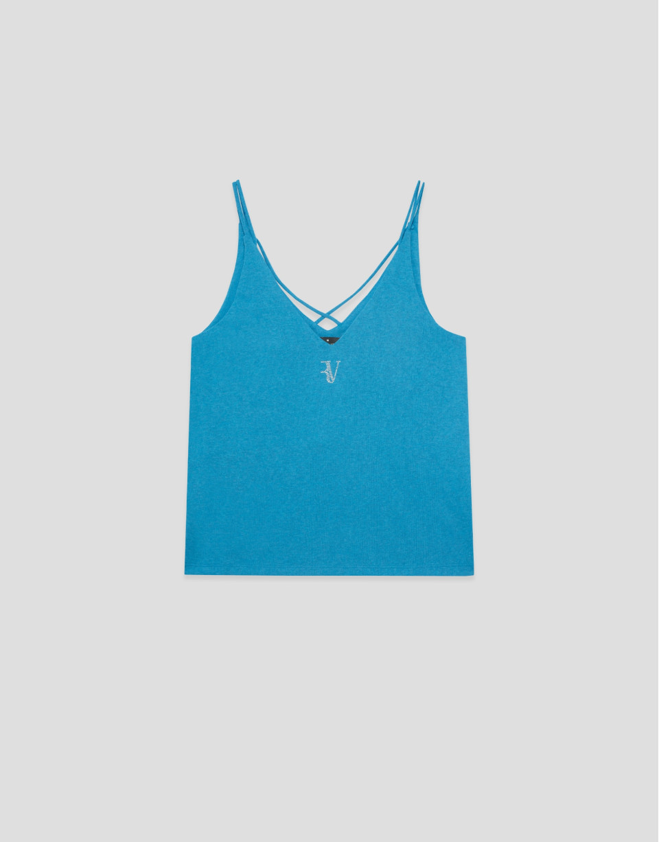 Turquoise blue double strap T-shirt - Woman | Roberto Verino