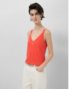 Coral red double strap T-shirt - Woman - SS2026 | Roberto Verino