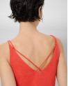 Coral red double strap T-shirt - Woman - SS2026 | Roberto Verino