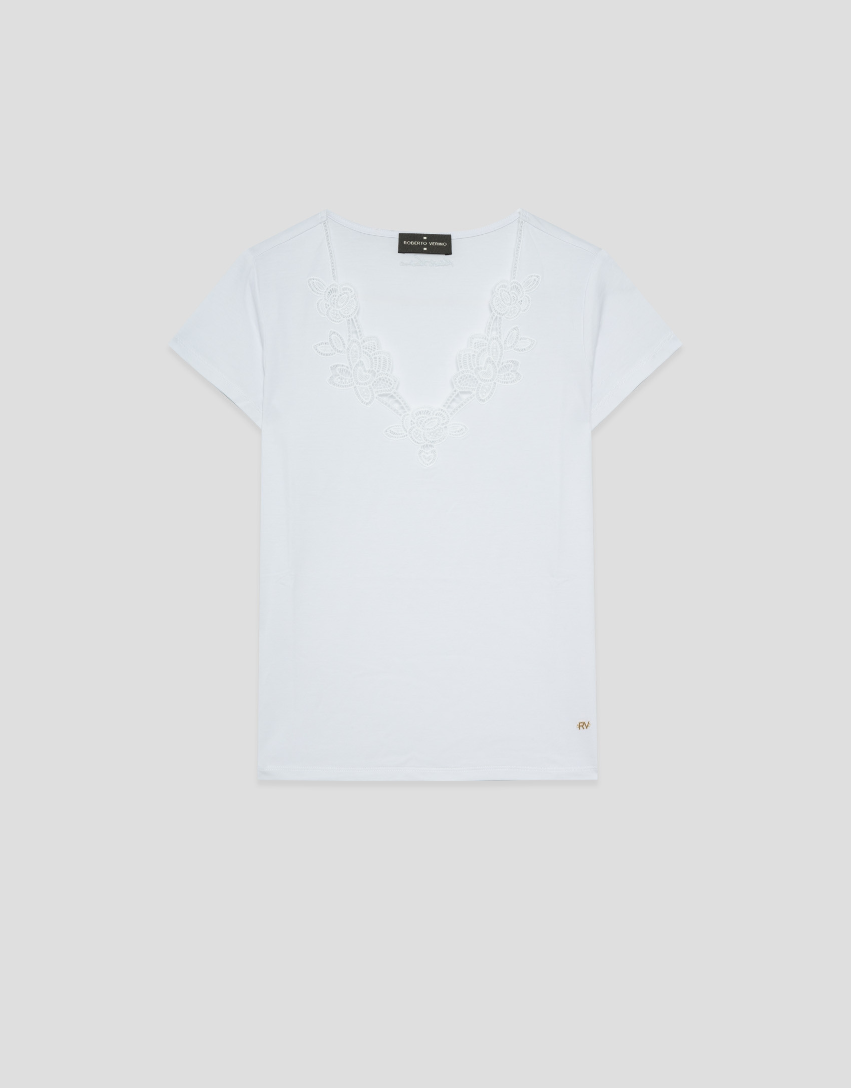 White short-sleeved T-shirt with embroidered ... | Roberto Verino
