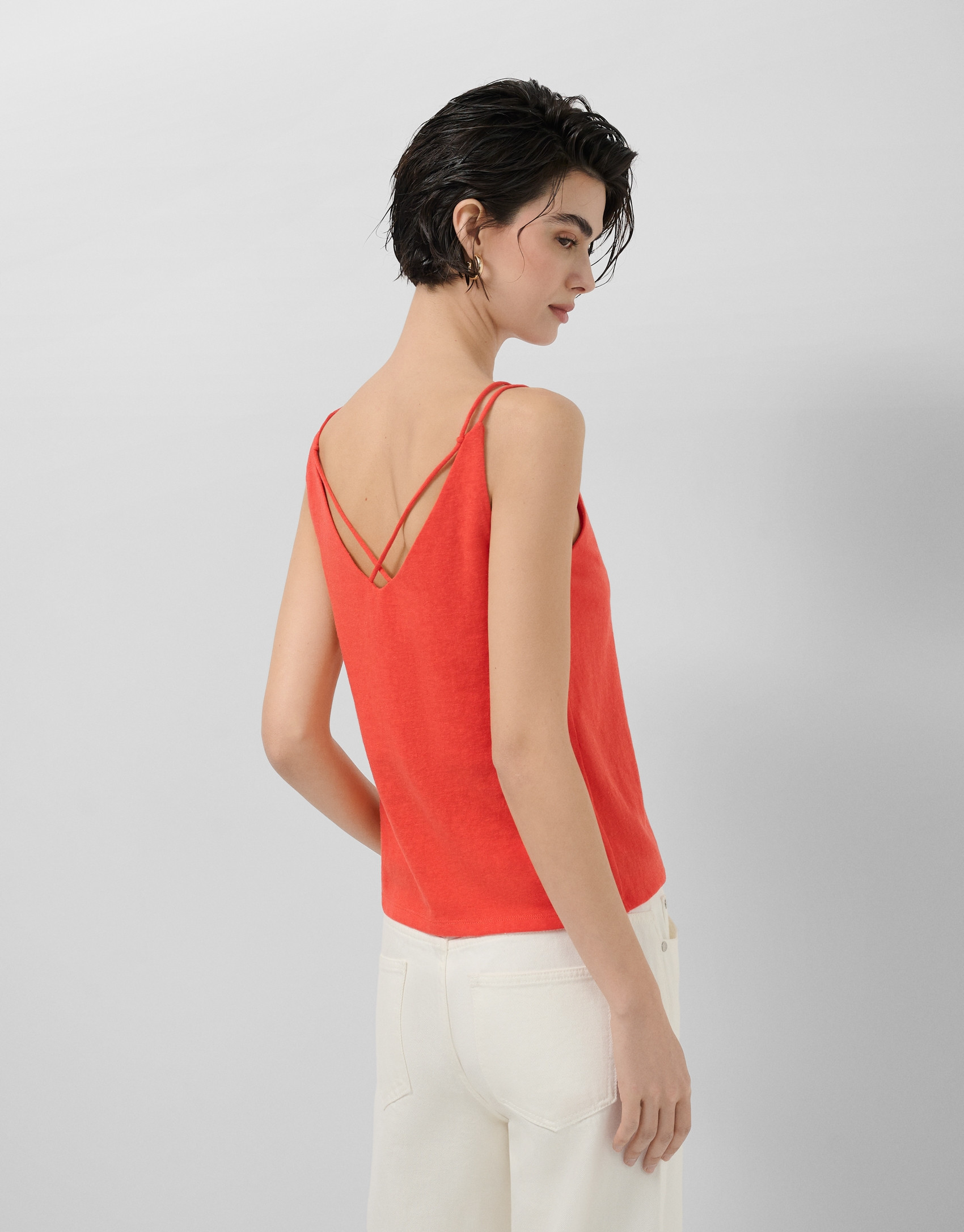Coral red double strap T-shirt - Woman - SS2026 | Roberto Verino