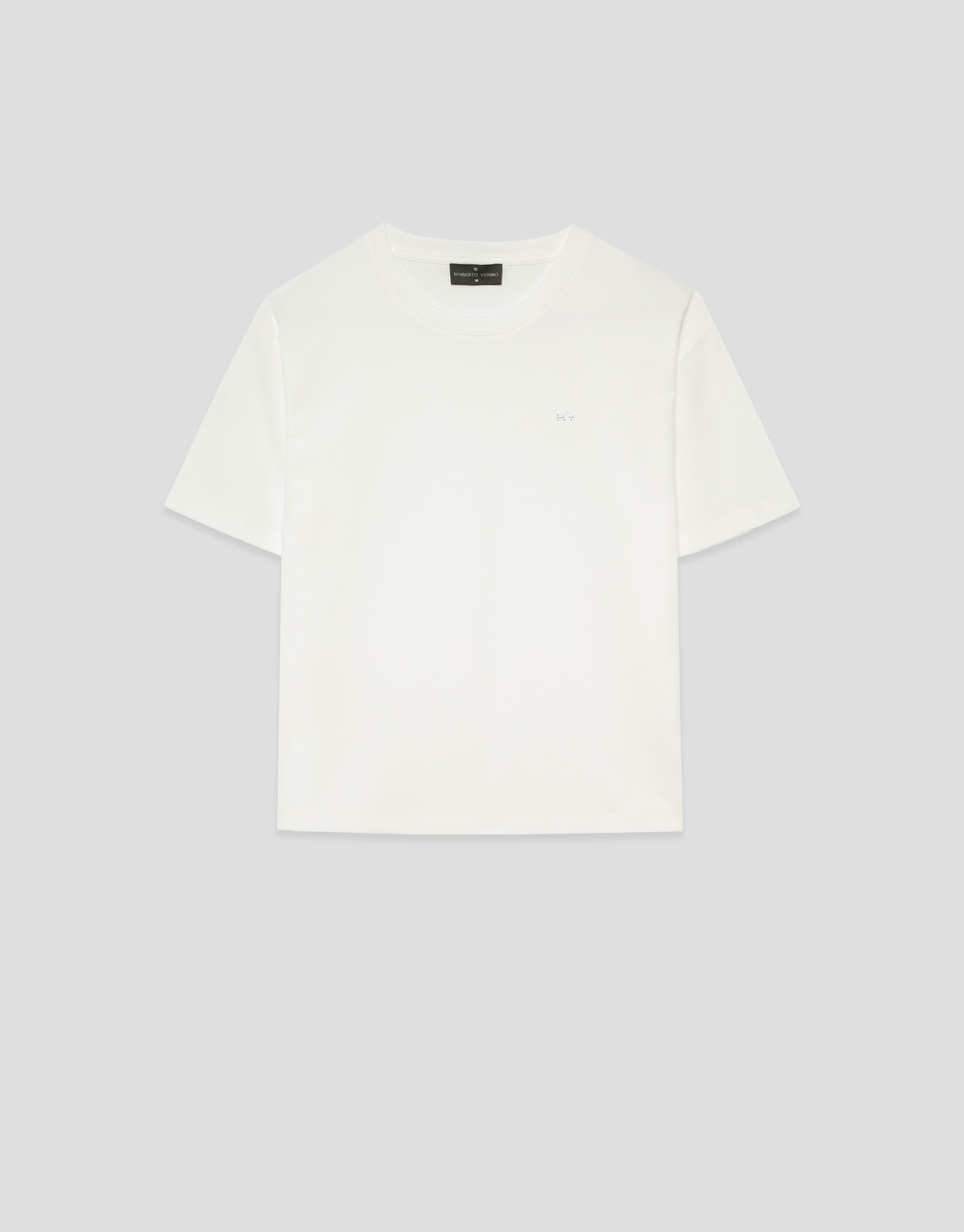 White oversized T-shirt with rhinestones on ... | Roberto Verino