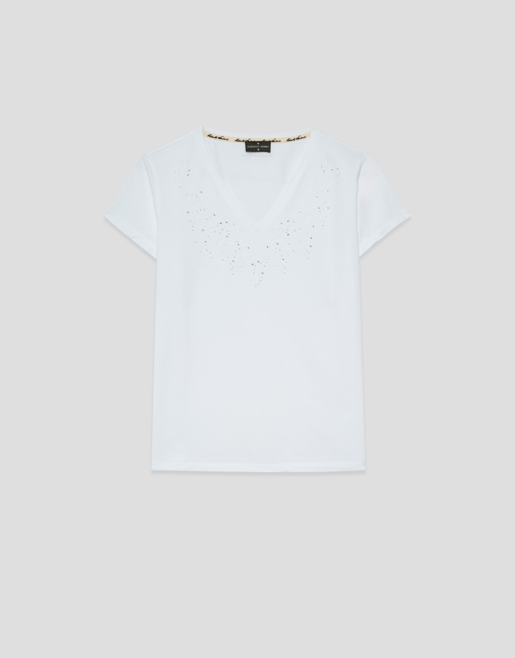 White short-sleeved T-shirt with embroidered ... | Roberto Verino