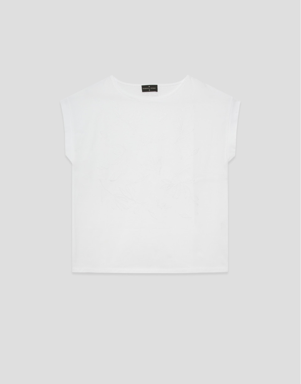 Oversized white sleeveless T-shirt with ... | Roberto Verino