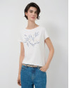 White short-sleeved T-shirt with floral ... | Roberto Verino