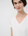 White short-sleeved T-shirt with embroidered ... | Roberto Verino