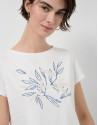 White short-sleeved T-shirt with floral ... | Roberto Verino