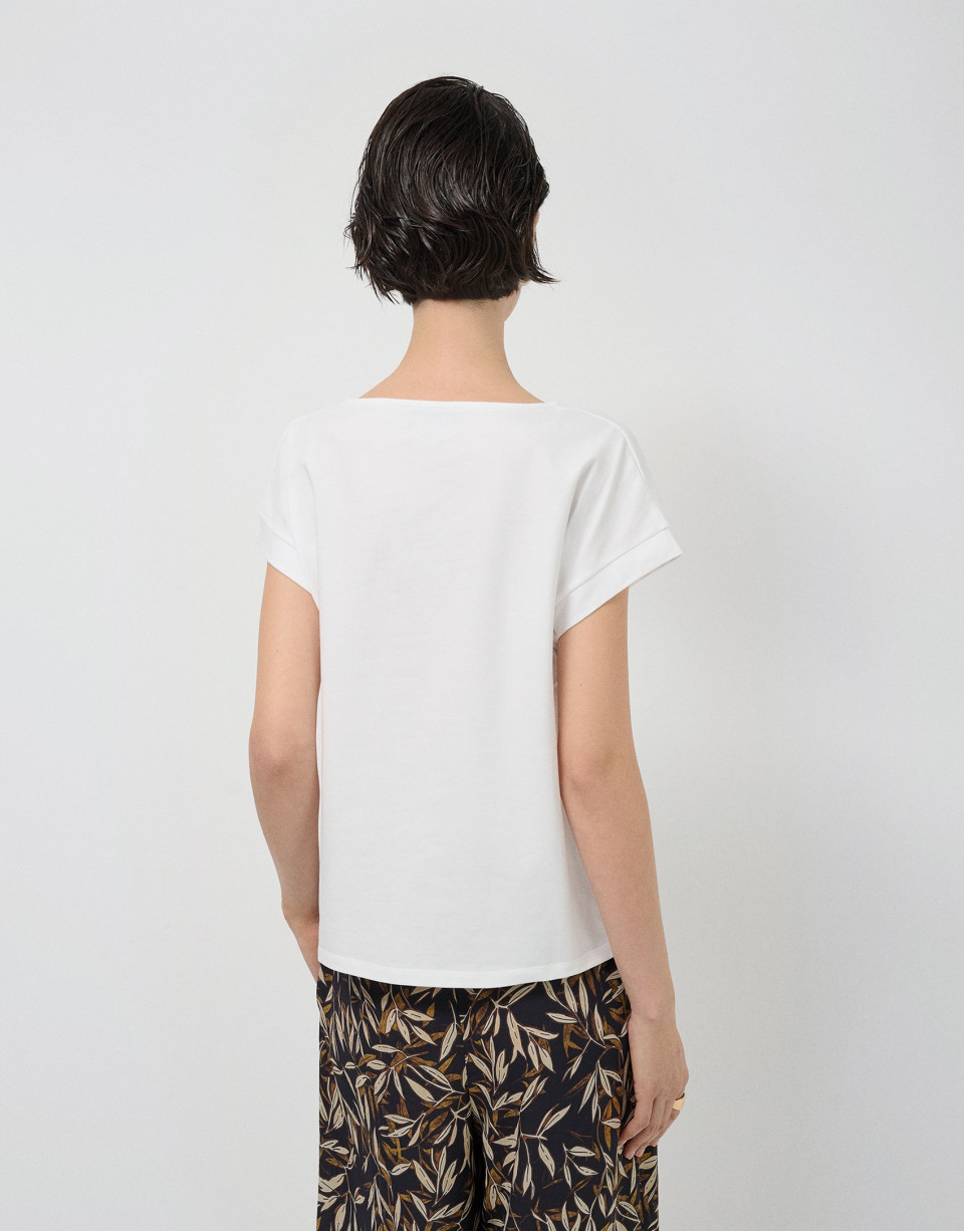 Oversized white sleeveless T-shirt with ... | Roberto Verino