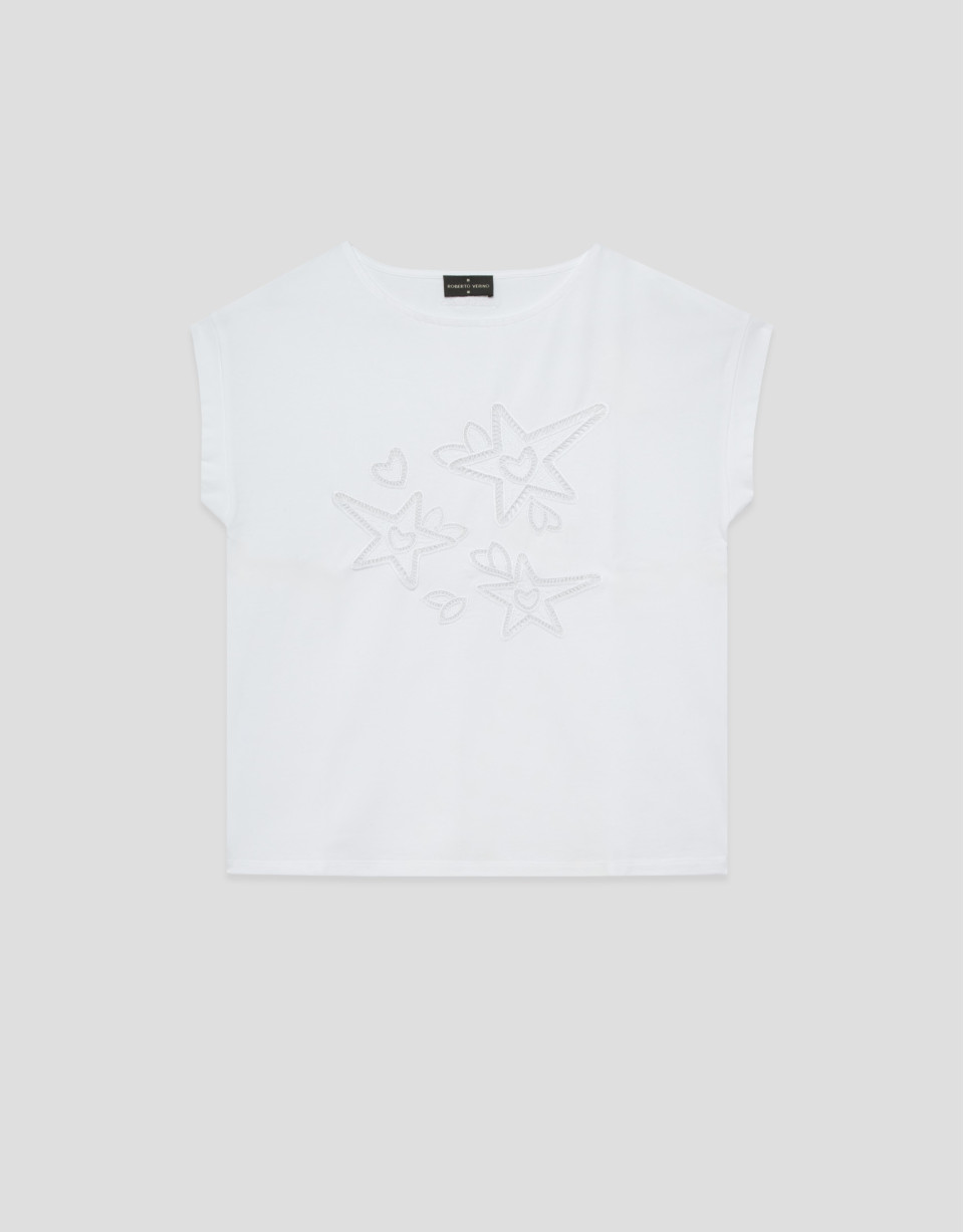 Oversized white sleeveless T-shirt with stars... | Roberto Verino