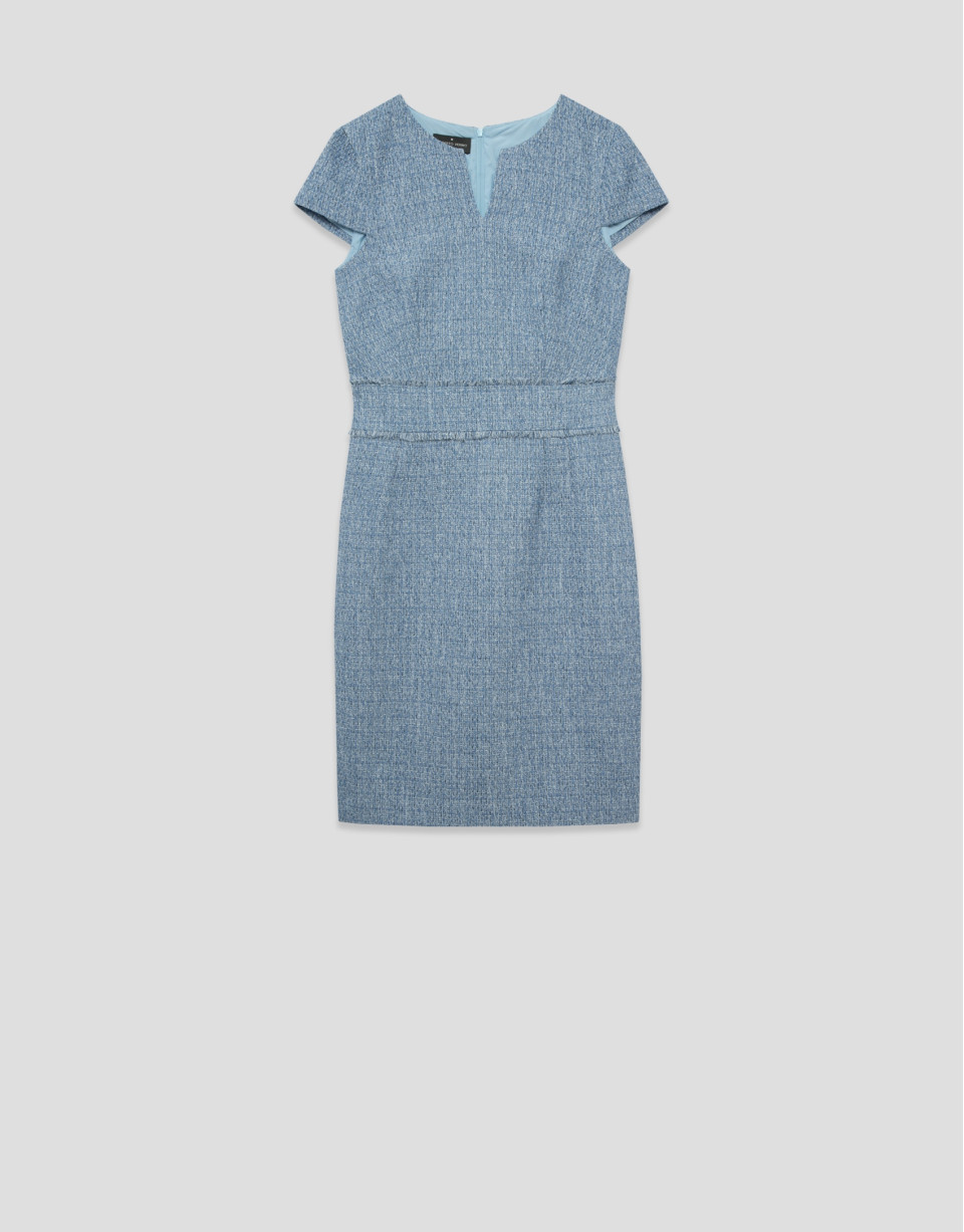 Straight dress with short sleeves in blue tweed | Roberto Verino