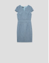 Straight dress with short sleeves in blue tweed | Roberto Verino