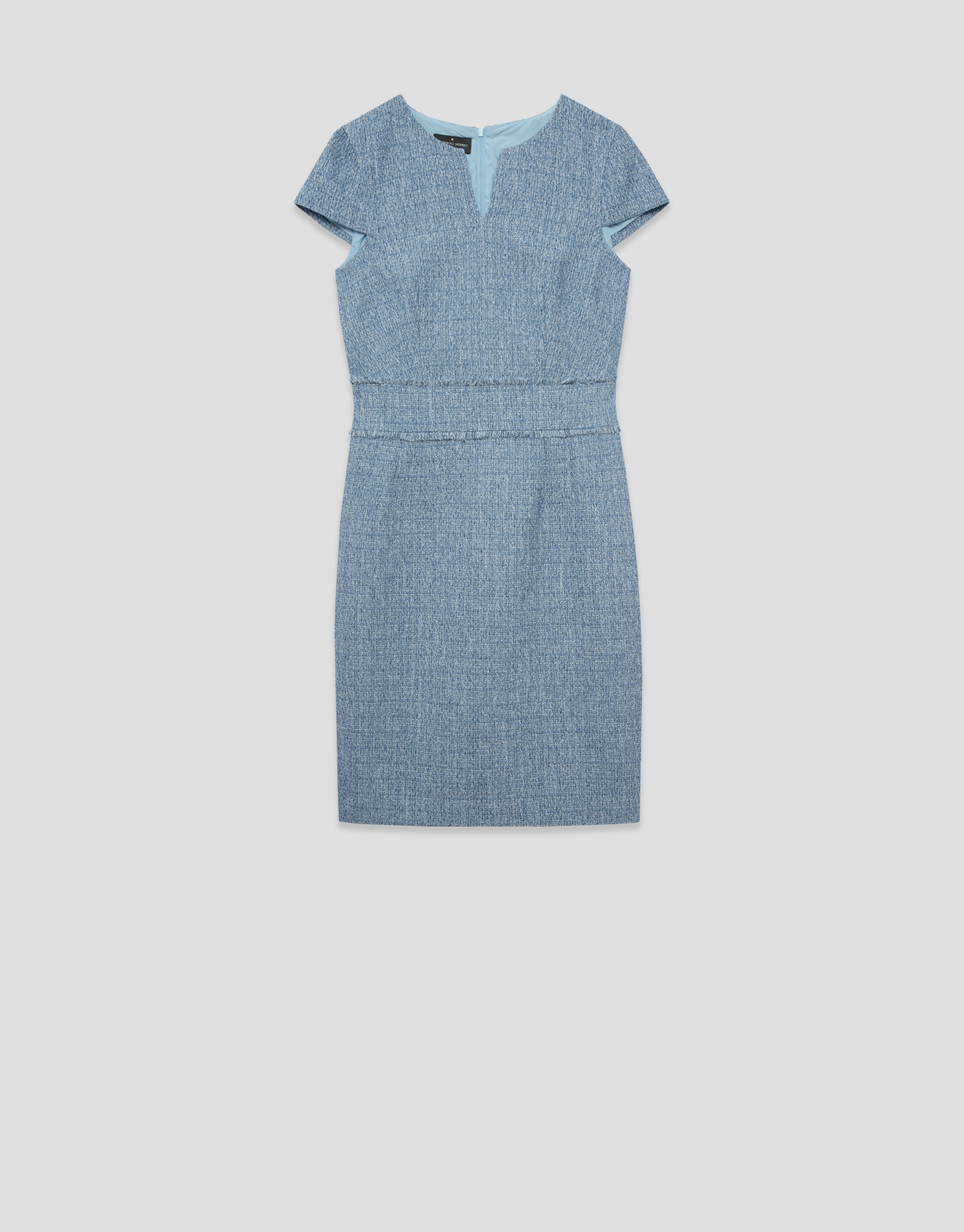 Straight dress with short sleeves in blue tweed | Roberto Verino
