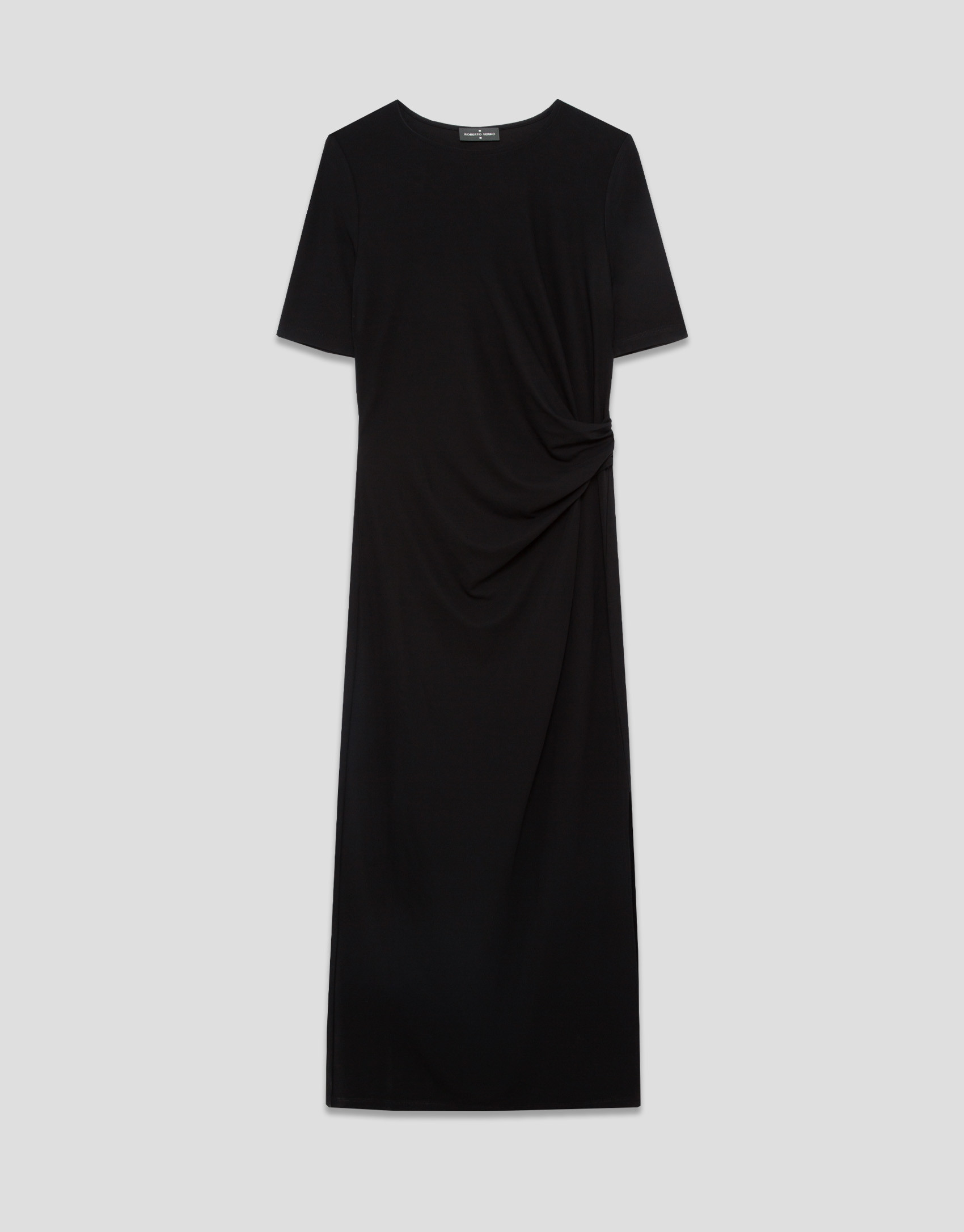 Black short-sleeved gathered knit dress - Woman | Roberto Verino