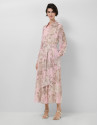 Long pink floral print chiffon shirt dress | Roberto Verino