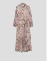 Long pink floral print chiffon shirt dress | Roberto Verino