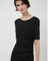 Black short-sleeved gathered knit dress - Woman | Roberto Verino