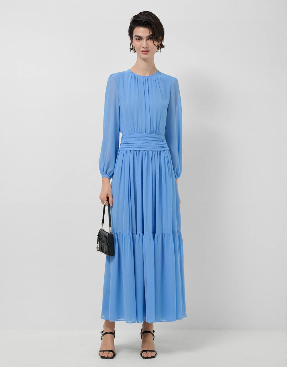 Blue gathered maxi dress - Woman - SS2026 | Roberto Verino