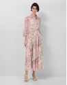 Long pink floral print chiffon shirt dress | Roberto Verino