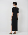 Black short-sleeved gathered knit dress - Woman | Roberto Verino