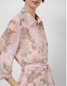 Long pink floral print chiffon shirt dress | Roberto Verino