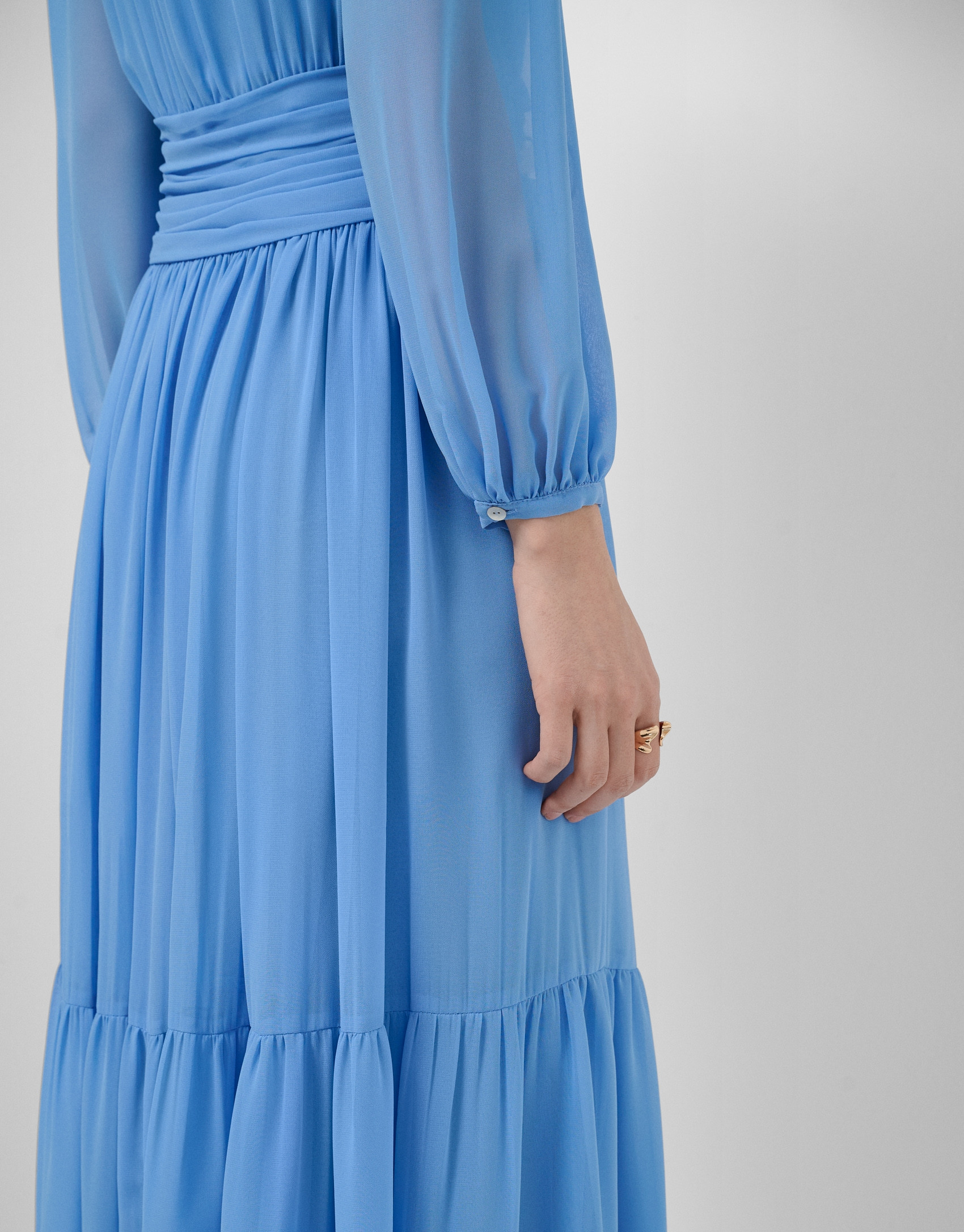 Blue gathered maxi dress - Woman - SS2026 | Roberto Verino