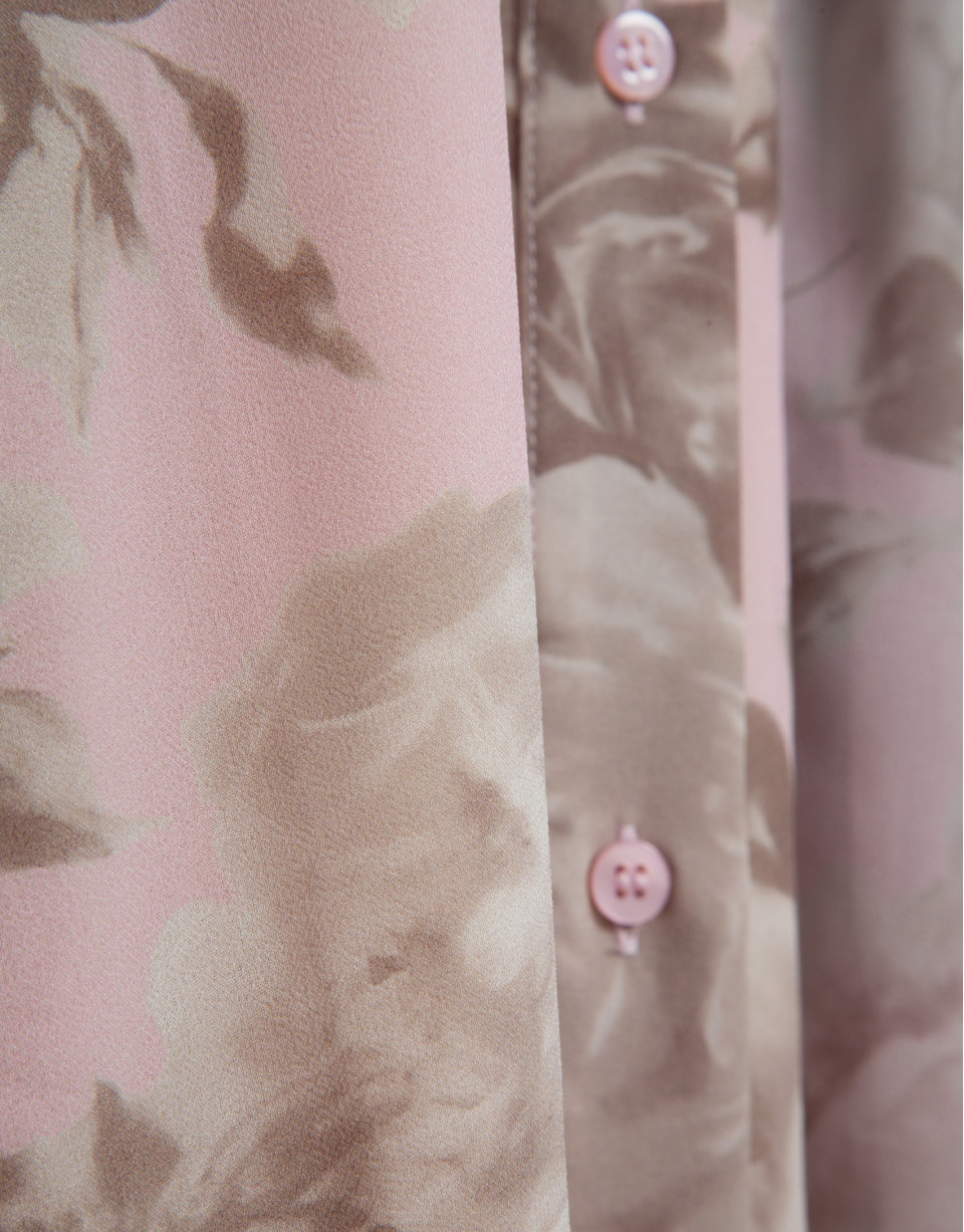 Long pink floral print chiffon shirt dress | Roberto Verino