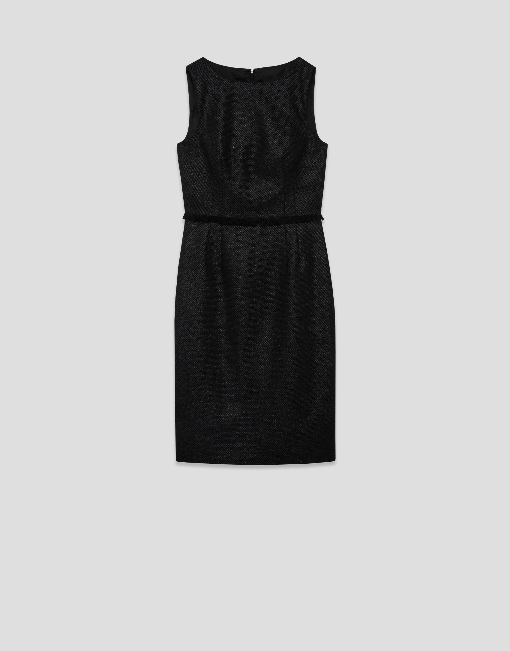 Straight sleeveless dress in black weave fabric | Roberto Verino