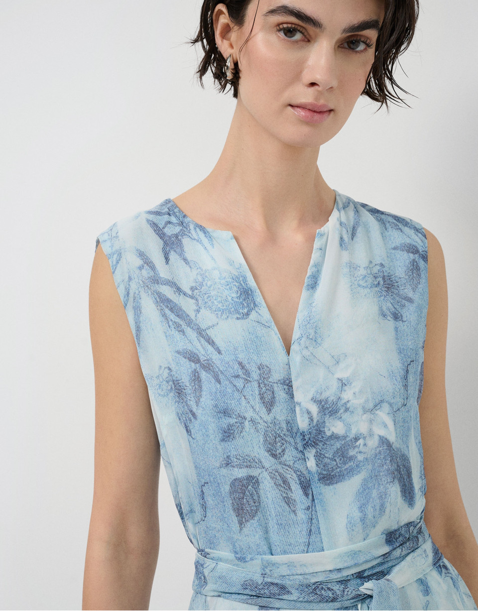 Lightweight blue midi sleeveless dress - Woman | Roberto Verino