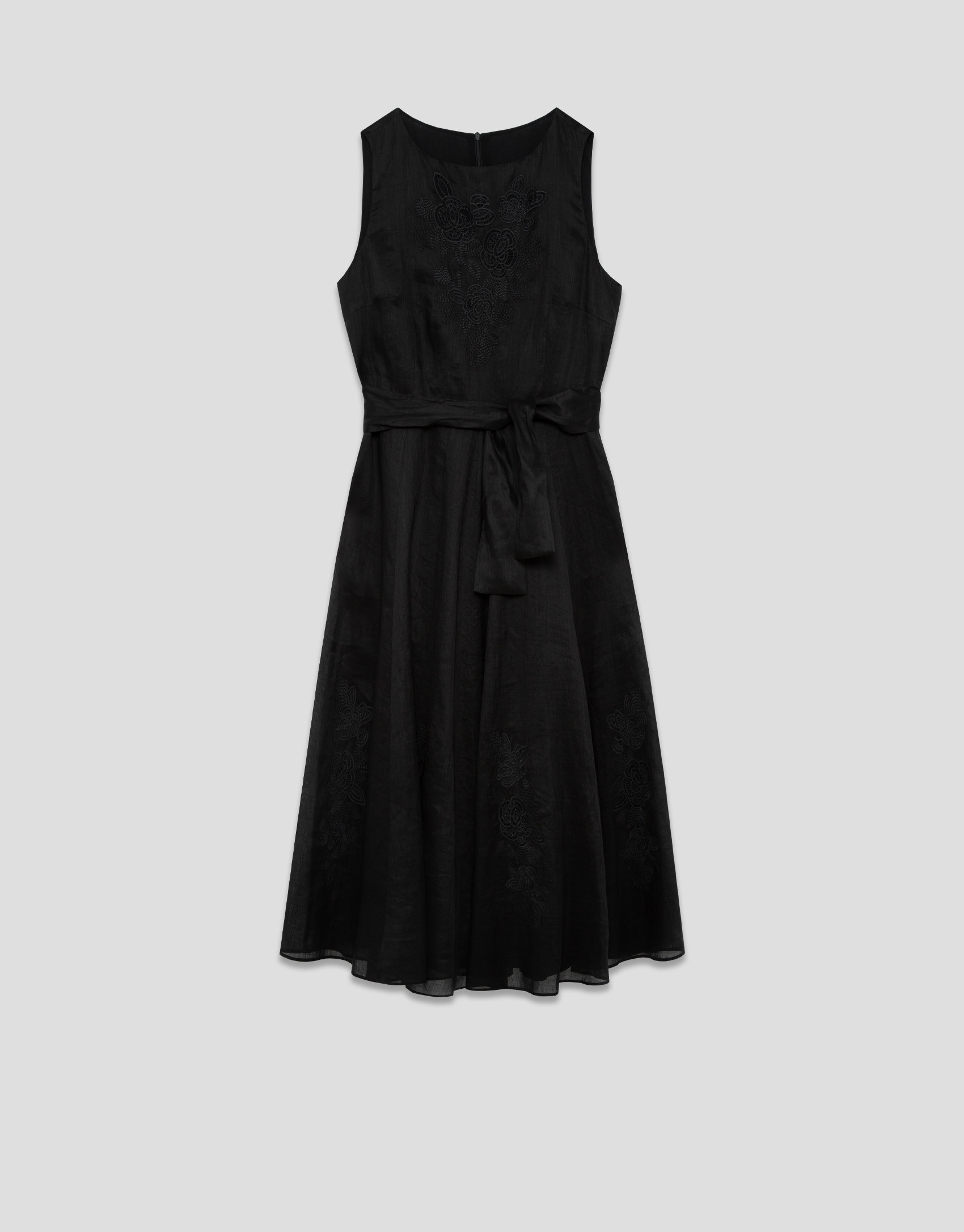 Vestido ramio negro con bordado floral a tono | Roberto Verino